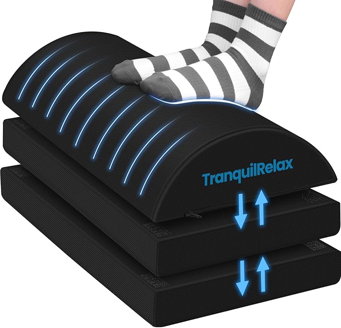 TranquilRelax Foot Rest for Under Desk at Work, Gaming Accessories Foot Stool with 3 Adjustable Heights & Washable Cover, Comfortable Office Desk Accessories, Footrest for Office, Home and Car (Black)