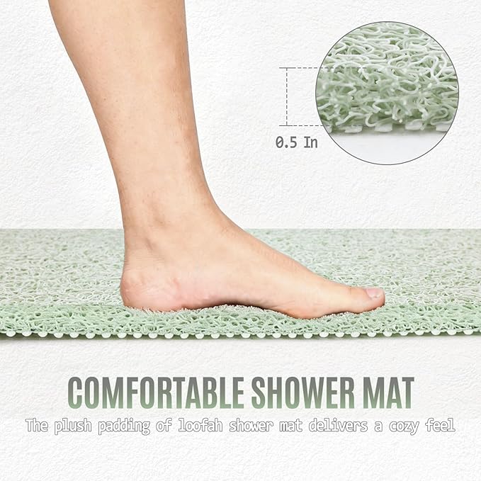 Joyhalo Shower Mat Bathtub Mat Non Slip, Bathmats Non Slip, Quick Drying Foot Scrubber Loofah Mats for Shower, Tub, Bathroom, Home,30x17inch, Mint Green
