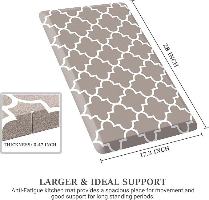 WISELIFE Kitchen Runner Rugs Anti-Fatigue mats,17.3"x 28",Non Slip Waterproof Ergonomic Comfort Mat for Kitchen, Floor Home, Office, Sink, Laundry,Khaki