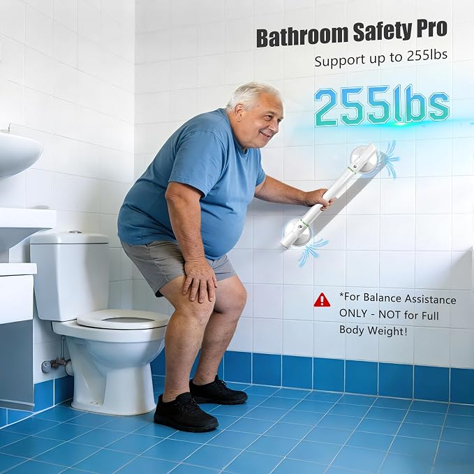 Suction Grab Bars for Shower 2Packs - 17.7" No Drill Safety Shower Handle for Seniors, Elderly & Post-Surgery, Non-Slip Bathroom Assist Bar with Strong Suction, Bath Accessory