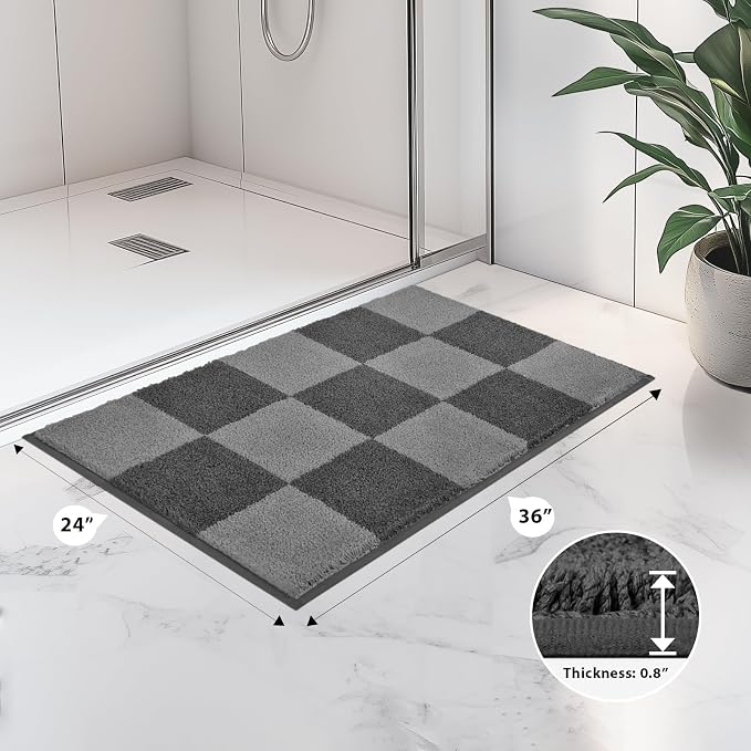anllugs Bathroom Rugs 24" x 36", Non-Slip Extra Soft Absorbent Bath Rugs, Machine Washable Quick Dry Bath Mats for Bathroom Floor, Shower, Bathtub and Sink, Checkered Grey & Dark Grey