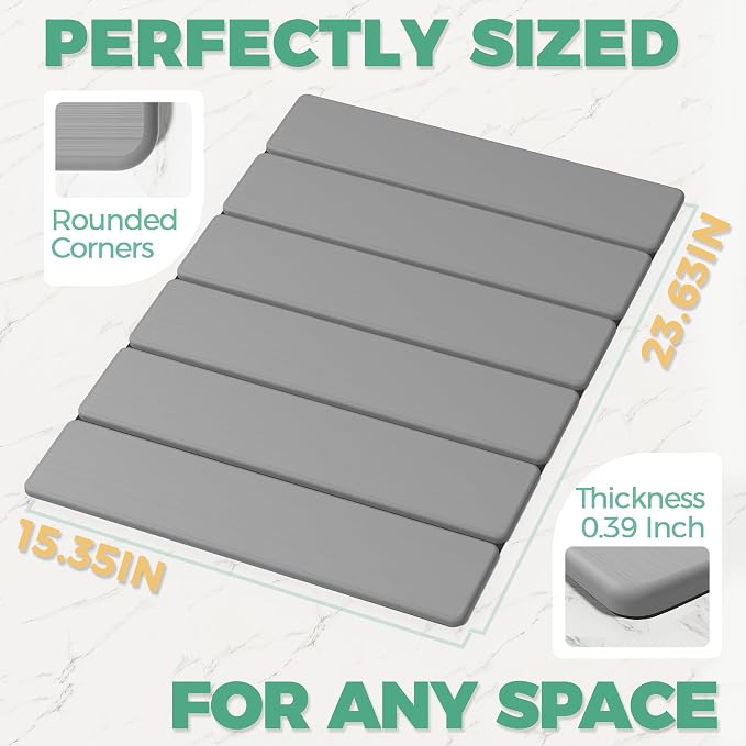 SYIPO Stone Bath Mat - Non-Slip Foldable Diatomite Bath Mat 23.6 x 15.3”, Super Absorbent & Quick Drying Bathroom Mat | Easy to Clean Shower Floor Mat, Light Gray