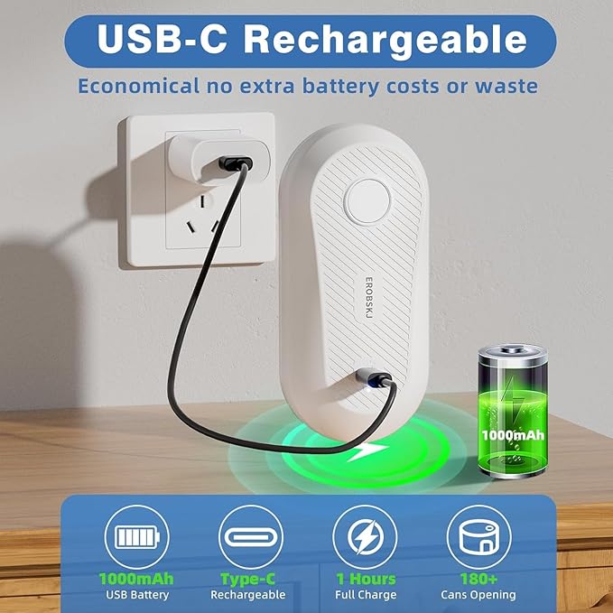 Auto Electric Can Opener, Rechargeable Can Openers for Seniors & Arthritis, One-Touch Automatic Can Opener, Hands-Free, Smooth Edge, Compact, Cordless, Food-Safe Kitchen Gadgets,White