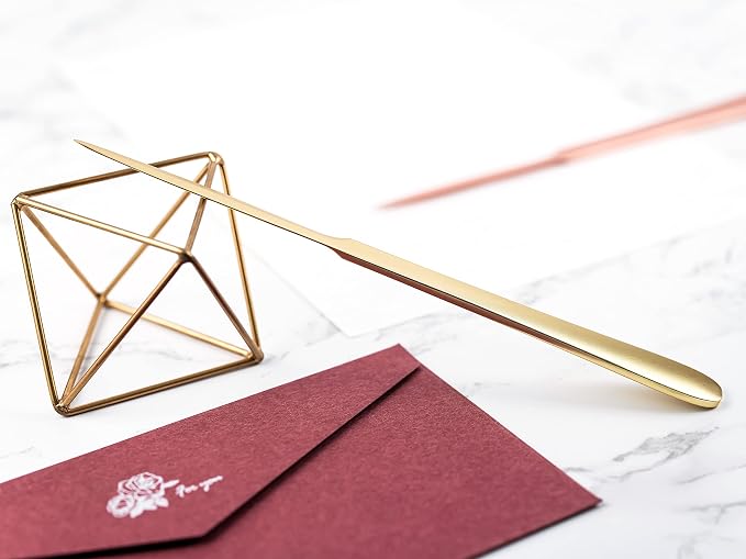 9" Golden Metal Letter Opener with Minimalist Design, Safe Double Edge Blades, Anti-Fingerprint Long Handle, Mail Opener Paper Knife Tool Envelope Opener