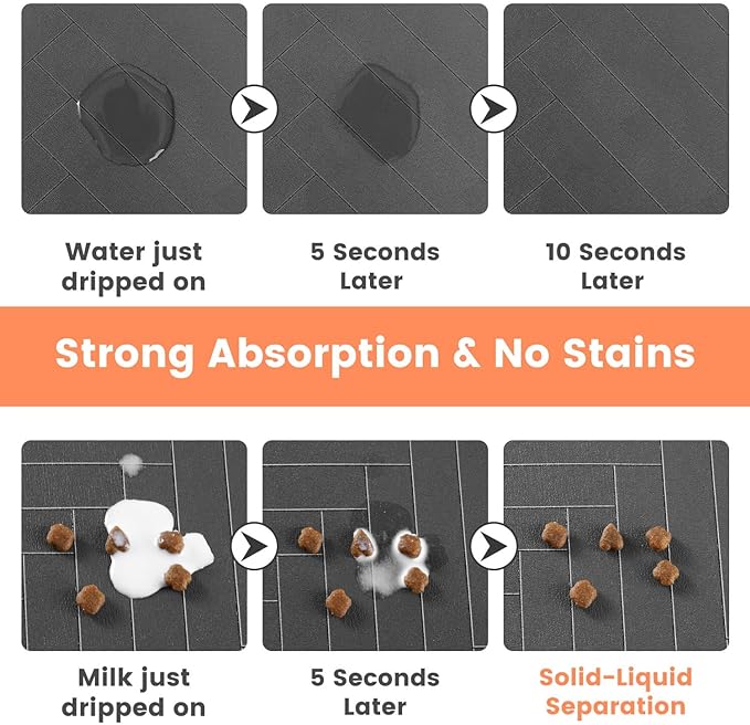 Pet Feeding Mat-Absorbent Pet Placemat for Food and Water Bowl, with Waterproof Rubber Backing, Quick Dry Water Dispenser Mat for Dog and Cat (24"x16", Striped Dark Gray)