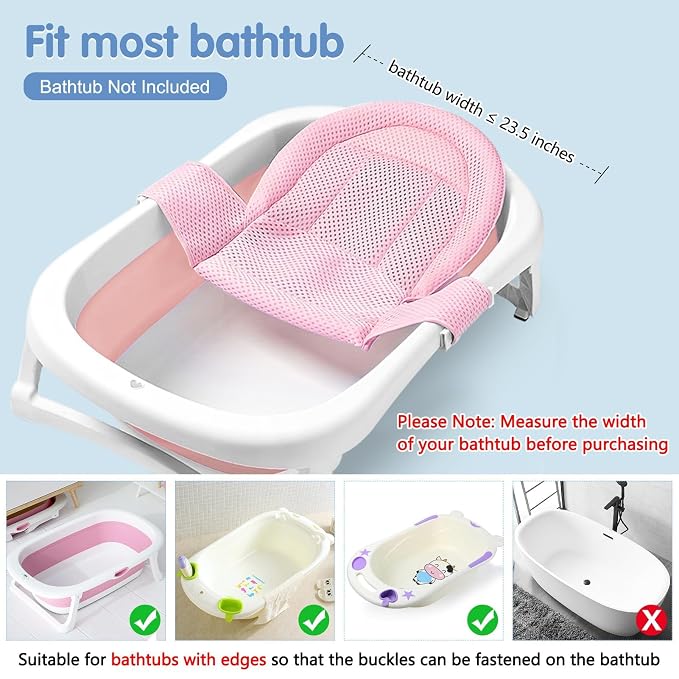 Colorlife Baby Bath Seat Support Net Infant Bathing Seat Support Mat, Adjustable Comfortable Non-Slip Three-Pointed Baby Shower Net Bathtub Sit Up Net for Newborn 0-12 Months-Pink(No Bathtub)