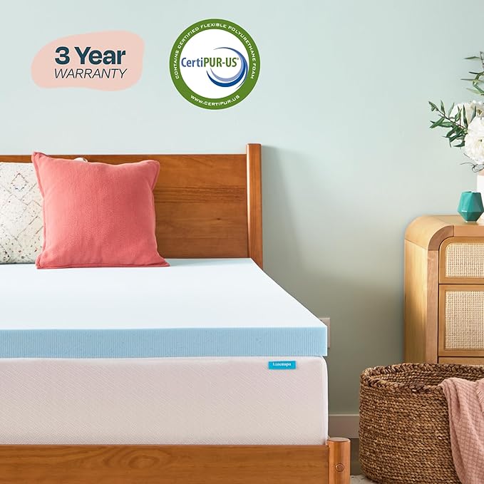 Linenspa Memory Foam Mattress Topper, King Size - 3 Inch Gel Infused Memory Foam - Plush Feel - Cooling and Pressure Relieving - CertiPUR Certified