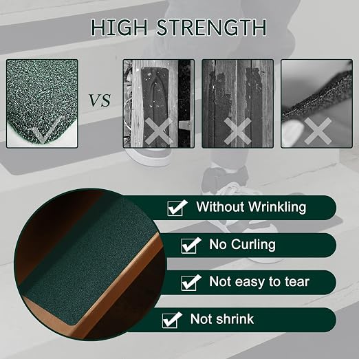 S&X Non Slip Stair Tread Tape, 5-Pack 6 x 24 Inch Pre-Cut Dark Green Grip Strips, Waterproof Abrasive Traction, Strong Adhesive PET Backing for Wood & Concrete Steps