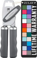 Zulay Kitchen Heavy Duty Stainless Steel Can Opener Manual with Bottle Opener - Rust Proof Manual Can Opener With Turn Knob & Comfy Soft Grip Handles - Gray