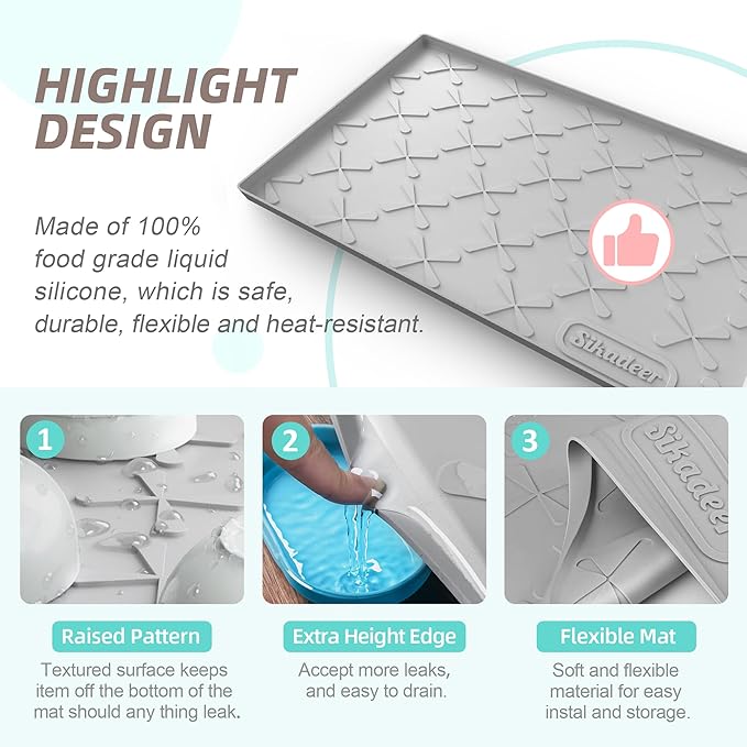 SIKADEER Waterproof Under Sink Mat 28" x 22", Silicone Mat Kitchen Cabinet Liner and Drawer Shelf, Sink Protector for Kitchen Organizers and Storage, Flexible Sink Drip Tray