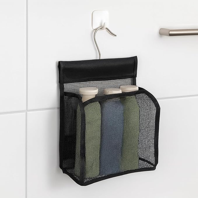 Shower Caddy Hanging, Mesh Shower Caddy, PVC Bathroom Storage Bag for College Dorm, Gym, Swimming, RV and Travel, Black