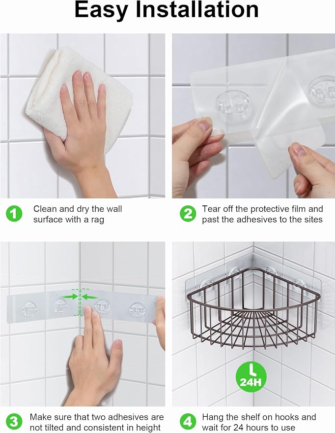SMARTAKE 2-Pack Corner Shower Caddy Deep Basket Design, SUS304 Stainless Steel, Wall Mounted Bathroom Shelf with Adhesive, Storage Organizer for Toilet, Dorm and Kitchen (Bronze)