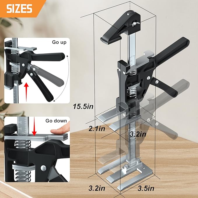 Labor Saving Arm Jack 2 Pack,15.5 Inch Stainless Steel Furniture Lifts with Handbag,Hand Furniture Jack Lift Tool for Installing Cabinets,Flooring&Windows,Load 660LBS