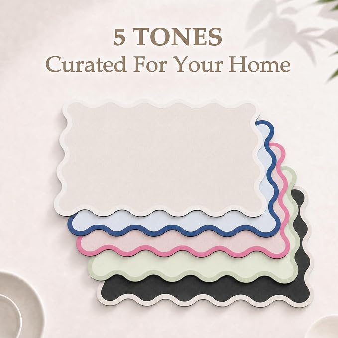 Scalloped Dish Drying Mat for Kitchen Counter, Absorbent Easy Clean Non-slip Coffee Bar Station Accessories, Trendy Cute Aesthetic Modern Drainer Kitchen Drying Mat, Beige 12" x 19"