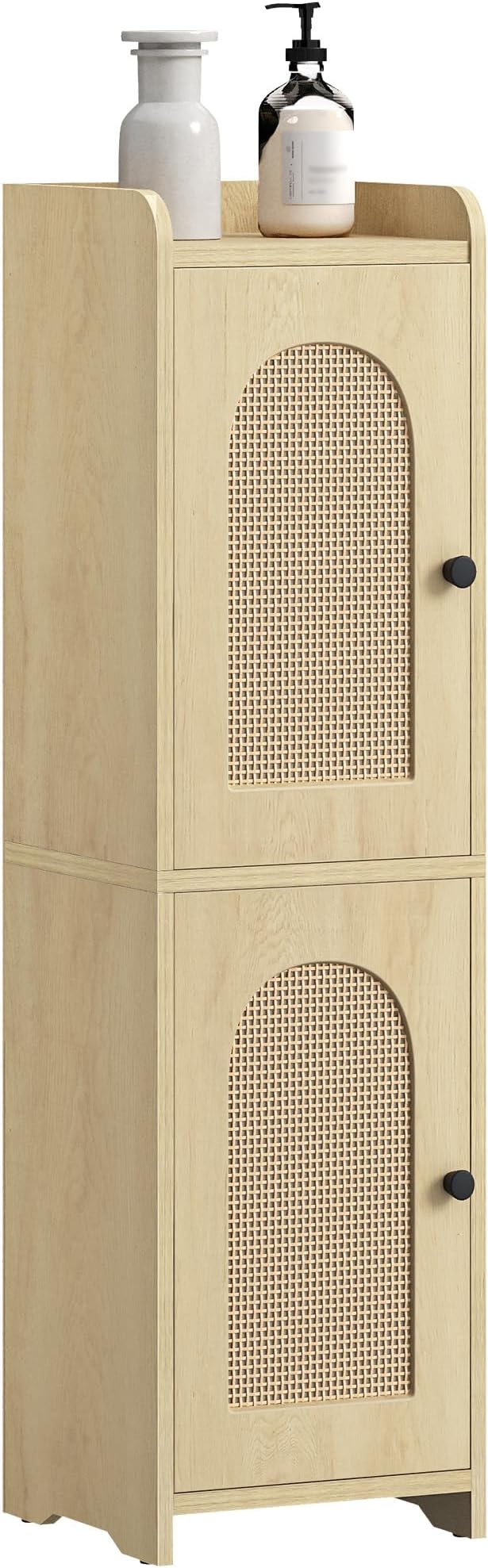 Hzuaneri Bathroom Storage Cabinet, Small Corner Floor Cabinet with 2 Doors and Adjustable Shelf, Narrow Toilet Paper Cabinets, Bathroom Organizer for Small Spaces, 7.9"D x 7.9"W x 29.5"H Rattan Yellow