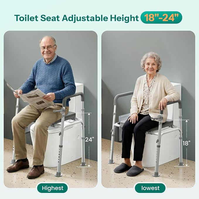 HOMEAL Raised Toilet Seat Riser with Handles for Seniors, 450LBS Heavy-Duty 3in1 Commode Chair for Disabled & Patients with Reinforced Frame & Protective Deflector, Built for Safety & Clean