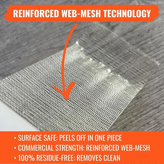 Carpet Tile Tape Double Sided 2in x 90ft (Bulk 12 Pack) Heavy Duty Reinforced Web Mesh Residue Free Indoor Outdoor for Carpet Tiles, Hardwood, Vinyl, Rugs, Carpet, Rubber, Mat Gripper
