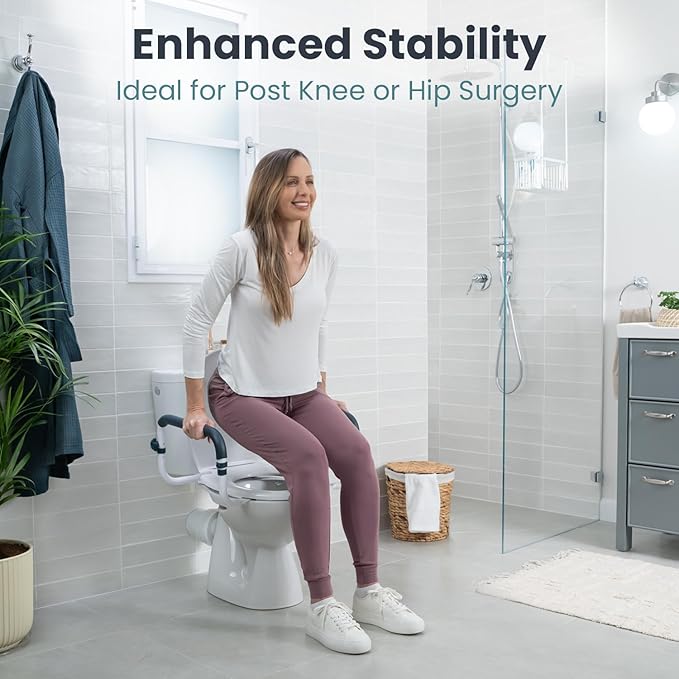 Toilet Safety Rails (250lb) - Adjustable Toilet Safety Rails, Toilet Bar for Elderly Adults, Toilets Rails for Seniors, Toilet Seat with Handles for Elderly & Disabled-Easy Installation-2 Pack