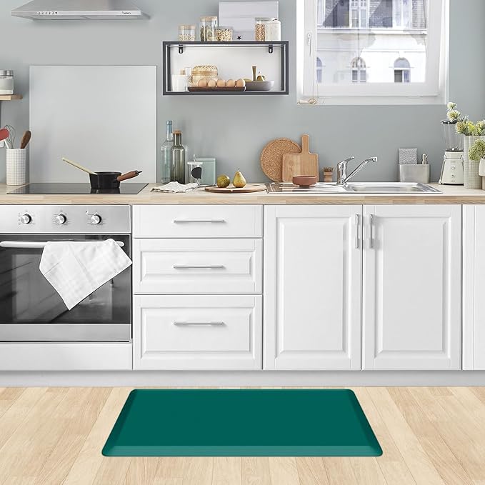 KitchenClouds Kitchen Mat Cushioned Anti Fatigue Rug 17.3"x28" Water Resistant, Non Slip, Standing and Comfort Desk/Floor Mats for House Sink Office (Dark Green)