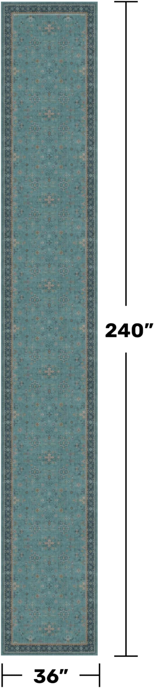 Hazo Haus Boho 3x20 Extra Long Hallway Runner Rug - Non Slip Waterproof Kitchen Floor Mat - Modern Teal Green Eclectic Floral Design Décor