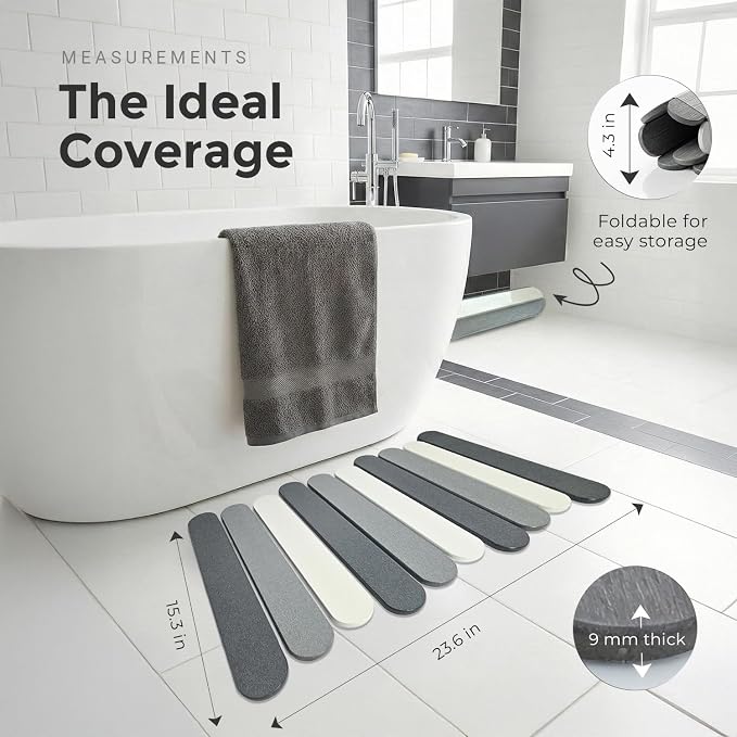 Foldable Stone Bath Mats for Bathroom, Super Absorbent Diatomaceous Earth Bath Mats, Quick Drying Non Slip Mat, 23.6 x 15.5 Inch Folding Grey Bath Stone Mat, Easy Storage and Compact.