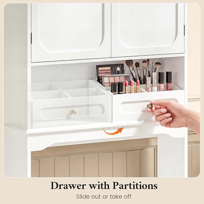 Over The Toilet Storage Cabinet with Adjustable Shelves & 2 Doors, Bathroom Storage Cabinet with One 4-Section Drawer, Towel Holder & Toilet Paper Holder for Bathroom, Laundry Room