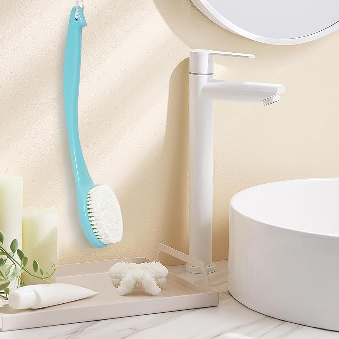 VANZAVANZU Exfoliating Shower Brush Back Scrubbers for Use in Shower, Plastic Bath Brush Long Handle for Shower with Moderate Bristles, Dry or Wet Back Brush for Shower Men Women-Green