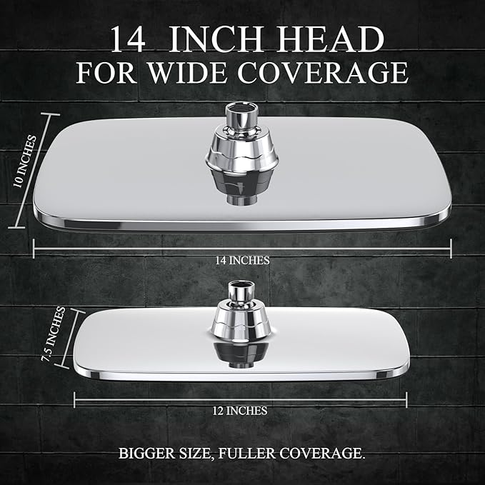 Veken 14" Wide Rain Shower Head with Handheld, High Pressure Handheld Shower with Multi Spray Modes, Rainfall Combo with 15" Metal Extension Arm, Detachable Dual Shower, Bathroom Decor, Chrome Silver