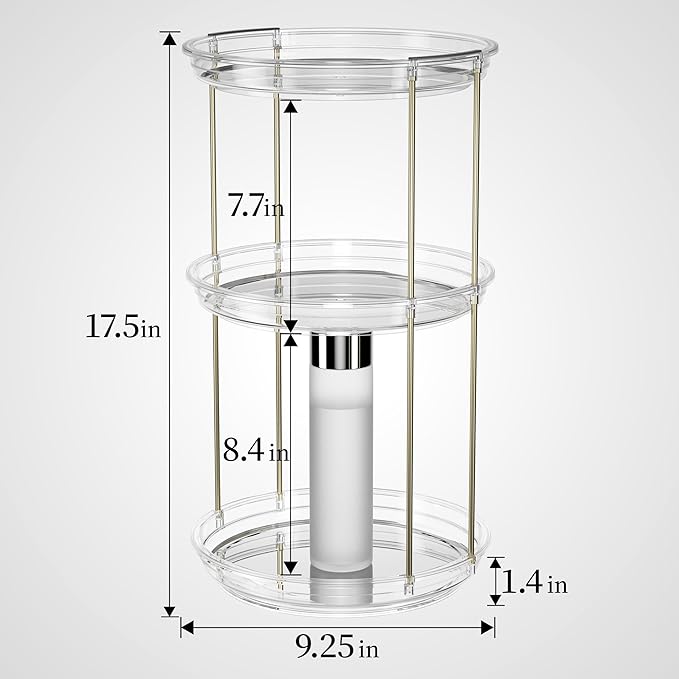 Delamu 3 Tier Rotating Makeup Organizer for Vanity, Bathroom Counter Organizer with Stackable Design, Spinning Skincare Organizer for Bathroom Countertop, Perfume Cosmetic Storage, Clear