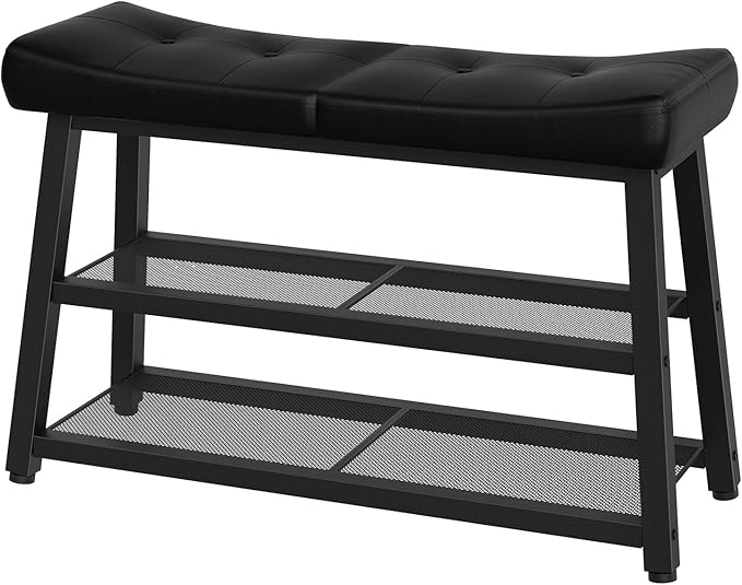 YATINEY Shoe Bench, 3-Tier Shoe Rack, Entryway Bench with Storage and Cushion, for Hallway, Foyer, Bedroom, Black HX02BB