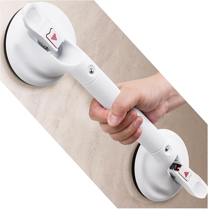 Grab Bars for Bathtubs and Showers, 18.5-inch Upgraded Safety Suction Grab Bars for Shower, Tools-Free Installation for Bathroom Wall, Shower Handles for Elderly with Enlarged Suction Cup - White