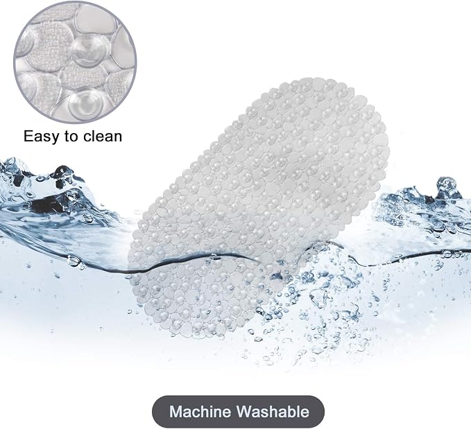 WELTRXE Pebbles Bath Mat Clear Non-Slip Bathtub Mat with Suction Cups, Drain Holes for Bathroom Showers, Tub, Machine Washable, BPA, Latex Free Safe Shower Mats, Oval 27 x 14 Inch