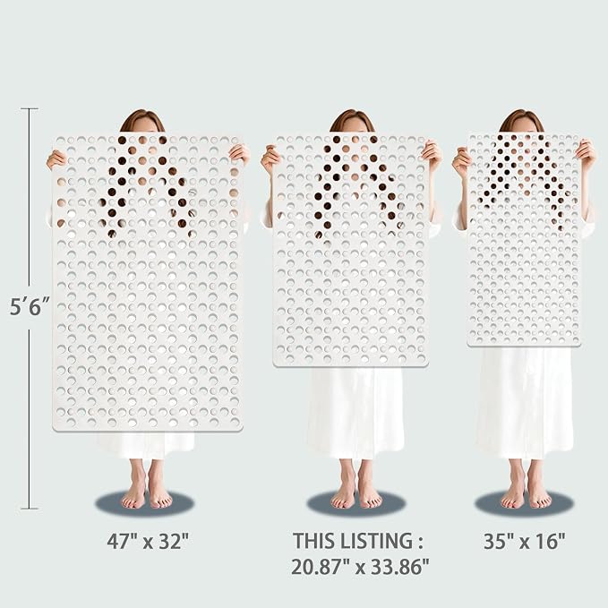 Tiamo Large Bathtub Mat 20.87" x 33.86",Non Slip Shower & Tub Mat for Elderly & Pregnant Women,Big Suction Cups,Quick Drain,Soft & Durable,White