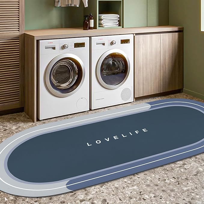 Rubber Bath mats Quick-Drying Non-Slip Bathroom mat Super Absorbent Bath mat Instant Dry Bath mat, Bathroom Rug in Front of The Kitchen Sink, Shower Room, Bathtub, Oval(Blue+17x59in)