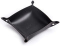 Leather Jewelry Valet Tray for Women and Man, Portable Entryway Table Tray Bedside Nightstand Desk Tray Small Catchall Travel Dish Plate for Key,Wallet,Watch,Coin (Black-B)