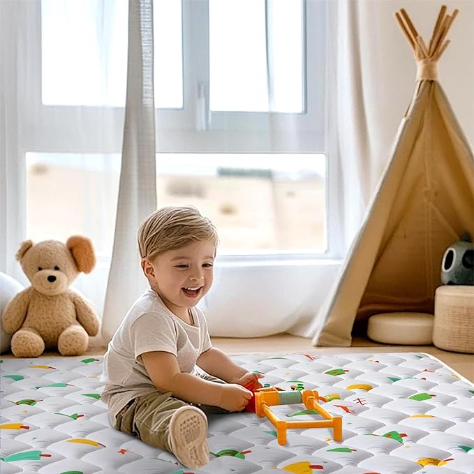 Odorless Premium Foam Baby Play Mat 50" x 50", Soft Microfiber Fabric Crawling Mat for Floor- Comfortable and Hypoallergenic, Non-Slip Cushioned Floor Playpen mat for Infants,Babies,Toddlers