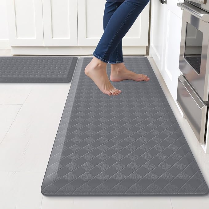 TranquilRelax 4/5 Inch Thick Anti-Fatigue Kitchen Mats 2Pcs, Cushioned Non-Slip Waterproof Sink & Stove Floor Mats, Comfortable Standing Rug Set for Kitchen, Laundry & Entryway, Grey