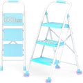 Step Ladder Foldable Folding Stool - for Home Adults Kitchen 3 Stepping Extension Tall Heavy Duty with Handrails - Closet Stepstool Stair Ladders Extendable Stepladder for Indoor House 600Lbs