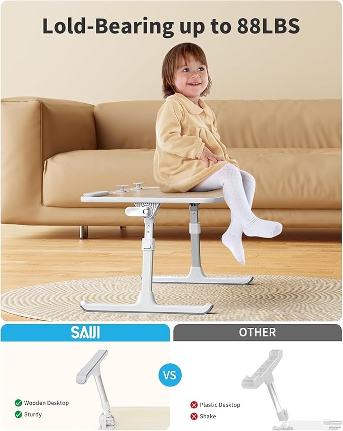 Laptop Desk for Bed, SAIJI Lap Desks Bed Trays for Eating Writing, Adjustable Computer Laptop Stand, Foldable Lap Table in Sofa and Couch（20.5x11.8 Teak