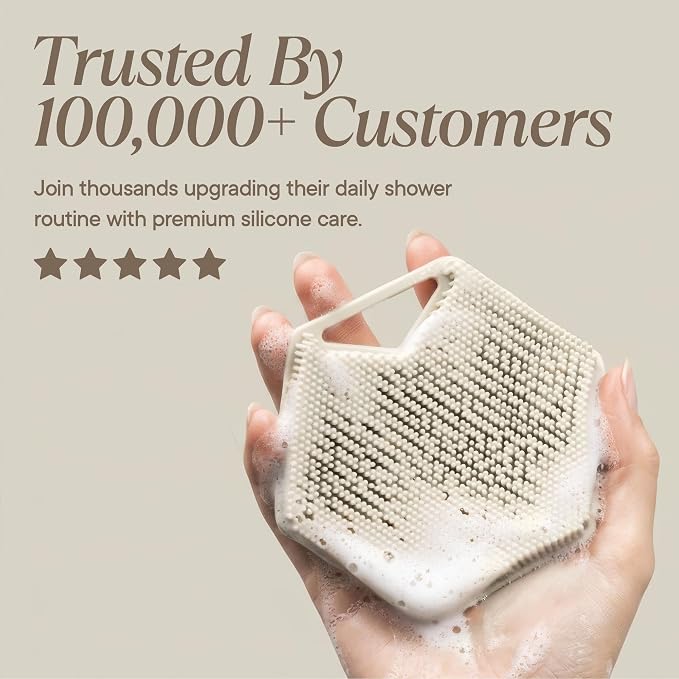 TOOLETRIES Premium Silicone Body Scrubber 2.0, Hygienic Loofah Alternative, Exfoliating Shower Scrubber for Sensitive Skin, Quick Drying & Long-Lasting Bathroom Essentials for Men & Women - Sand