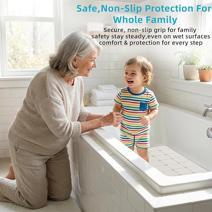Yanzifly Non-Slip Silicone Bathtub Mat – Foldable, Machine Washable, Durable & Eco-Friendly Bath & Shower Mat with Strong Suction Cups, Large Drain Holes, Ideal for Family Use, 14.9 x 27.5in, Beige