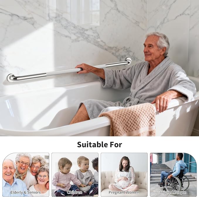 48 Inch Anti Slip Shower Grab Bar, Munzong Bathroom Grab Bar for Showers, Brushed Nickel Knurled Handicap Balance Bar,Safety Hand Rail Support Elderly Senior Assist Bath Handle