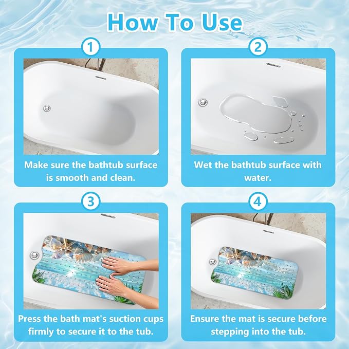 Girls Bath Mat for Tub Non Slip, Nature Aesthetic Bathtub Mats for Girls, Machine Washable, Sandy Beach Tub Mats with Suction Cups and Drain Holes for Kids, Non Slip Shower Mat Nature Bathroom Decor