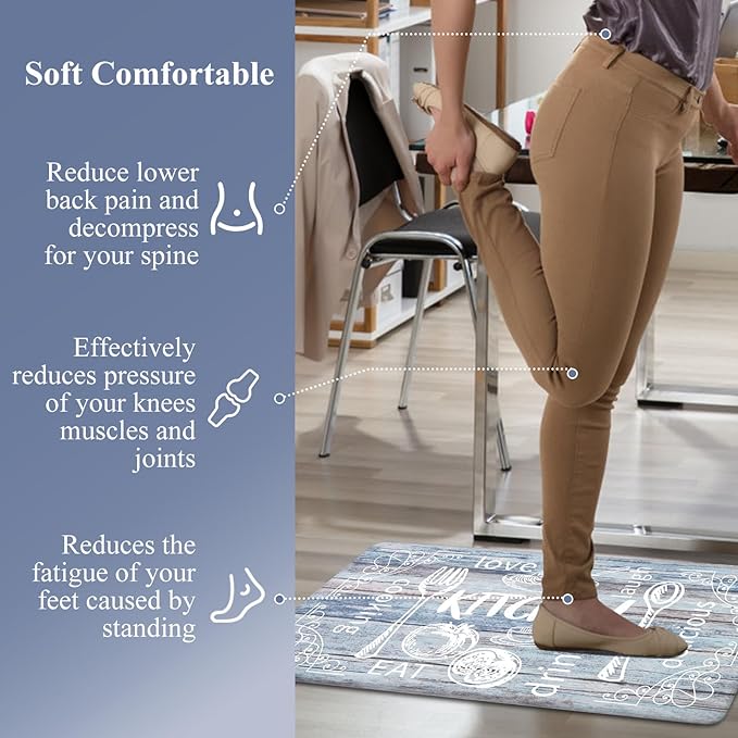 HEBE Kitchen Rugs Set of 2, Cushioned Anti Fatigue Kitchen Mats for Floor, Non Slip Waterproof Comfort Standing Desk Mat Carpet for Sink, Stove, Laundry Room