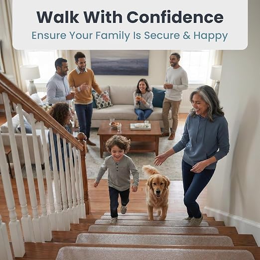 PELEGON Anti Slip Tape for Stairs Indoor (12 Stairs) 4"x24" Clear Grip Tape for Wood, Transparent Stair Grips with Roller, Fits Most Stair Surfaces, Non Slip Traction Strip for Seniors, Kids and Pets