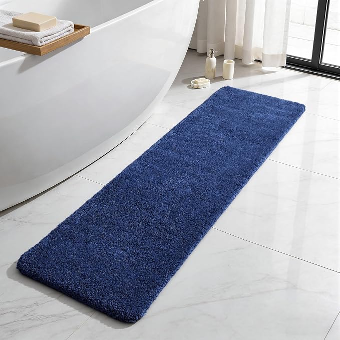 TYUU Navy Blue Bathroom Runner Rugs, Ultra Soft Long Bath Mat Machine Washable Super Absorbent Quick Dry Bathroom Runner Rug 16 x 60 Non Slip, Navy Blue 16" x 60"