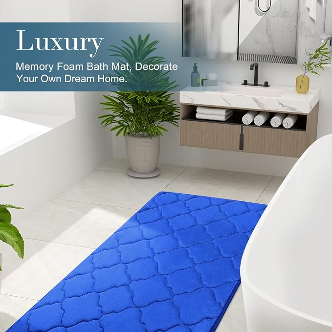 OLANLY Memory Foam Bath Mat Rug 24x16, Ultra Soft and Absorbent Bathroom Rugs, Non-Slip, Comfortable, Machine Washable Bath Carpet for Bathroom Floor, Tub Shower and Home Decor Accessories, Royal Blue