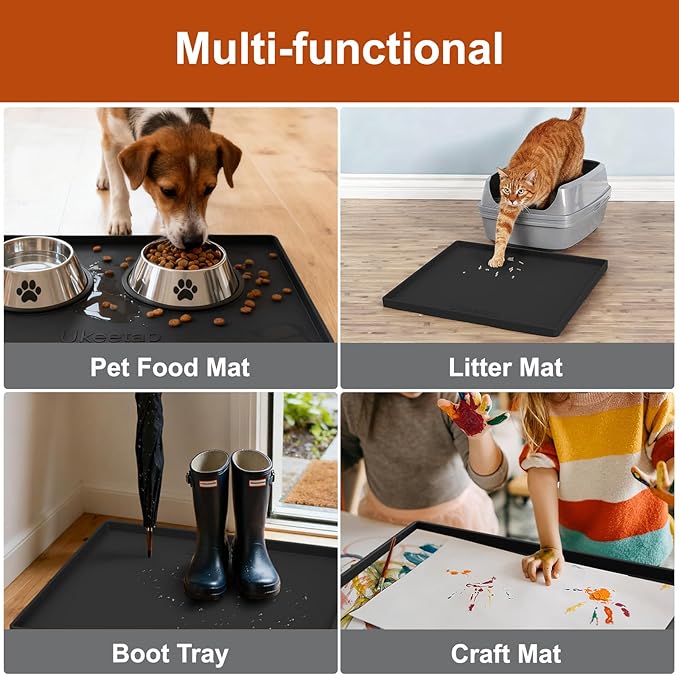ukeetap Extra Thick Silicone Mat Waterproof with Raised Edge 22" x 19", Under Sink Mat for Kitchen & Bathroom, Kitchen Cabinet Liner, Multi-Purpose for Storage & Protection, Black