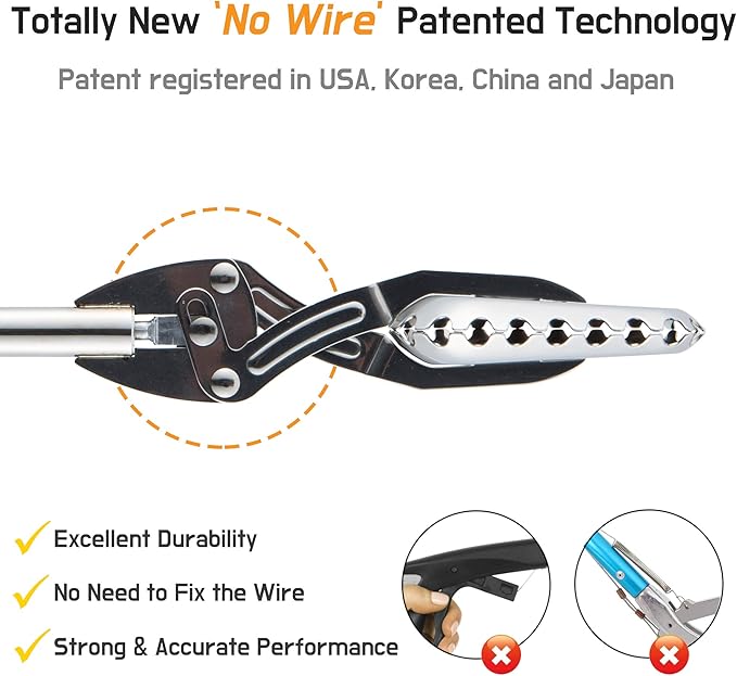 FTH All Stainless Steel Grabber Reacher Pickup Tool Heavy Duty Trash Picker Log BBQ Fireplace pits Snake Tongs Plogging tool