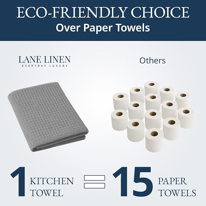 LANE LINEN Kitchen Towels & Dishcloths Set of 12-100% Cotton, Quick-Drying 18” x 28” Absorbent Dish & Tea Towels, Soft Hand Towels for Kitchen - Grey